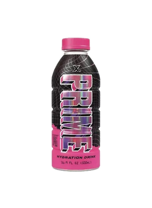 Prime Hydration ‘X’ Pink Bottle LIMITED EDITION HOLOGRAPHIC BOTTLE (500ml) (USA) - IN HAND